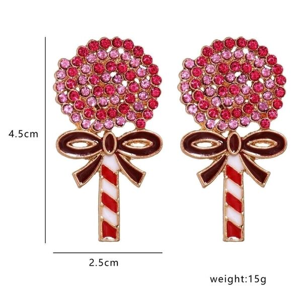 Cb#5 CHRISTMAS LOLLIPOPS  RHINESTONE EARRINGS - Picture 6 of 9